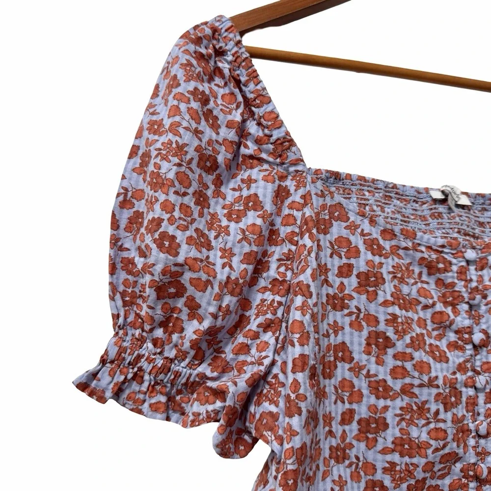 Madewell Womens Kallie Puff Sleeve Square Neck Smocked Top Size 14 Peasant Boho